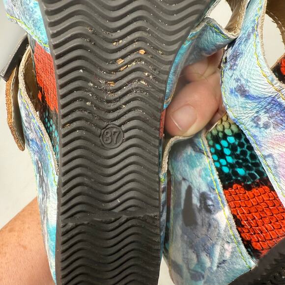 L’Artiste by Spring Step Multicolor Leather Wedge Sandals Size 37 Artsy Festival - Picture 6 of 7